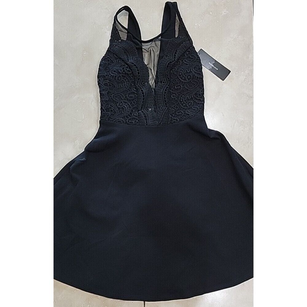 Lulus Womens black cocktail dress Size XS sleeveless mesh front lined NWT short‎